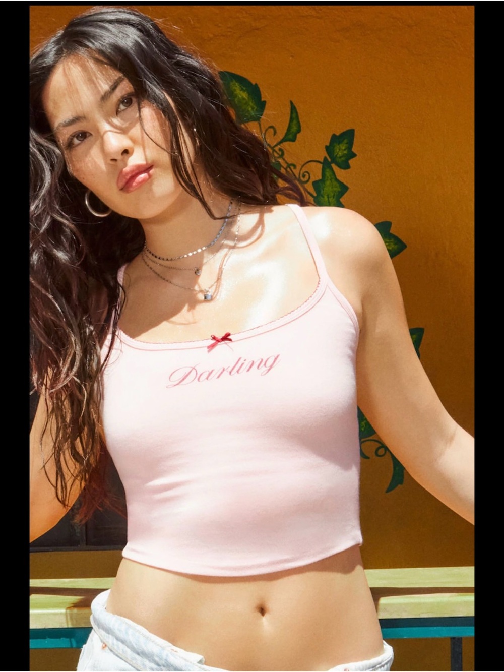 Garage felicia femme pink darling bow cami tank top size medium